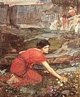Maidens picking Flowers by a Stream Study by John William Waterhouse
